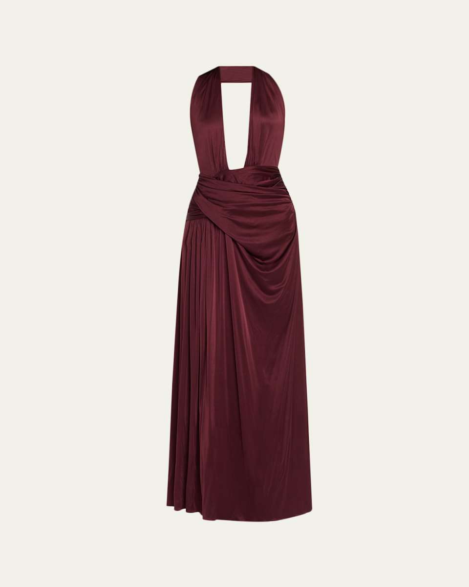 Selene Plunge-Neck Backless Jersey Gown